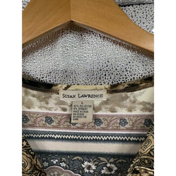 Susan Lawrence Babydoll Style Belle Sleeve Patterned Top Womens Large - Picture 5 of 9